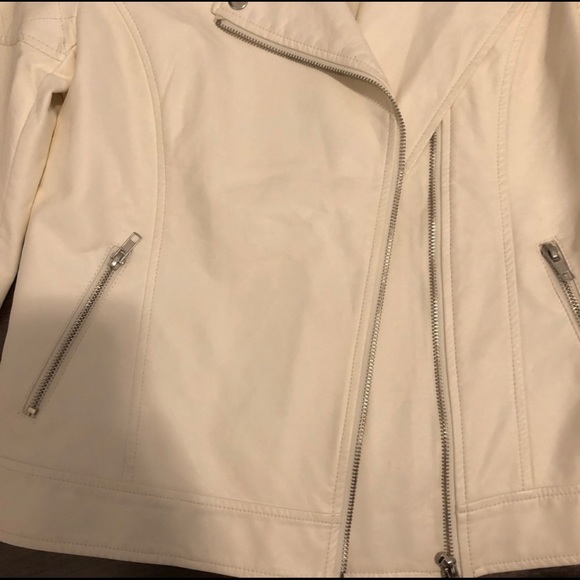 Forever 21 Faux Leather Off White Jacket Small Casual Dress Up Ivory Silver - Picture 4 of 8
